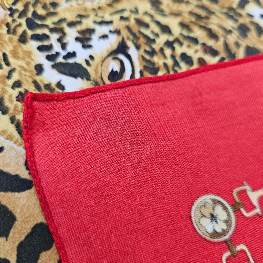 VTG Scarf Womens OS Red Leopard Print Chain Link Baroque Square Scarf